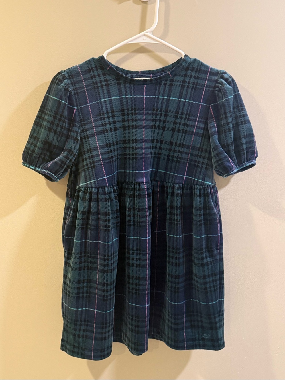 Vineyard Vines Navy and Green Plaid Puff-Sleeve Dress